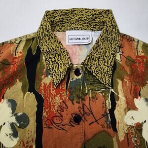 California Krush Button-Up Shirt Medium Unique Pattern 100% Rayon